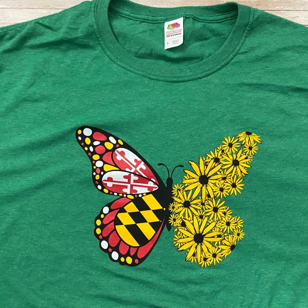 🆕 Maryland Flag & Black Eyed Susan Butterfly (Heather Green) / Shirt - Picture 4 of 9